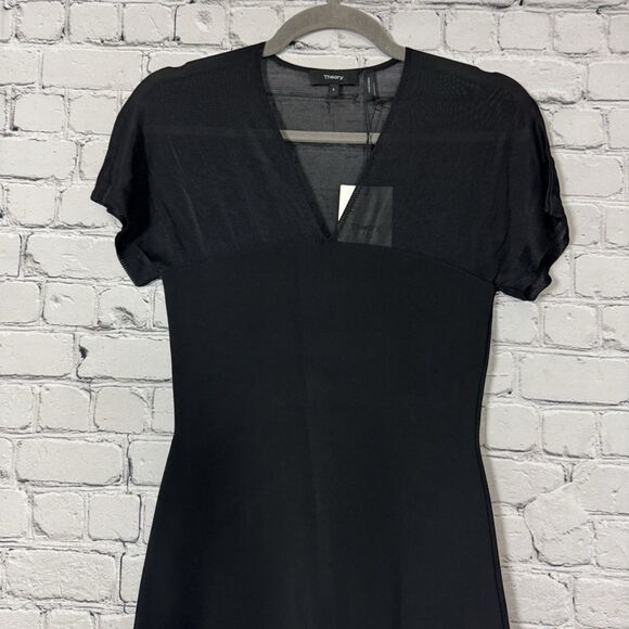 NWT Theory Kimono Illusion Fitted Dress in Black Glossed Women Size Small S LBD - Picture 6 of 16